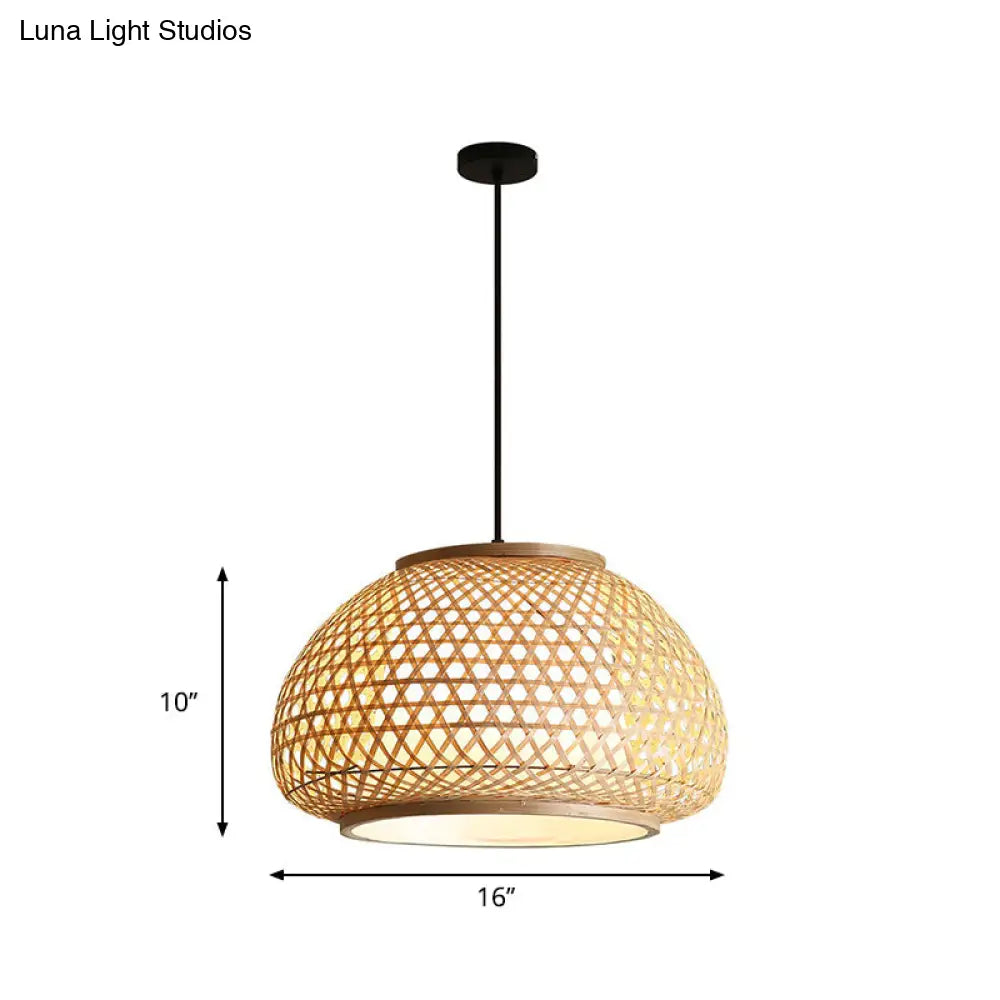 Retro Bamboo Dome Pendant Light Fixture - Wide Sizes - Wood Hanging Lamp