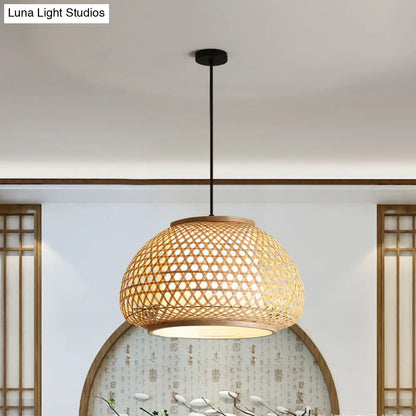 Retro Bamboo Dome Pendant Light Fixture - Wide Sizes - Wood Hanging Lamp