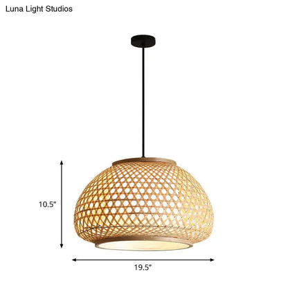 Retro Bamboo Dome Pendant Light Fixture - Wide Sizes - Wood Hanging Lamp