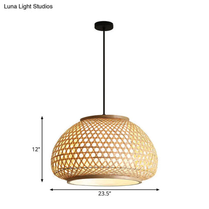 Retro Bamboo Dome Pendant Light Fixture - Wide Sizes - Wood Hanging Lamp