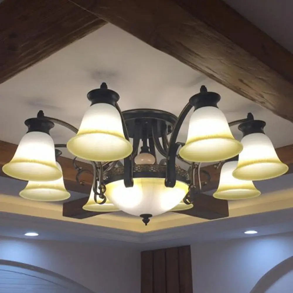 DecorBites™ DecorBites™ Retro Beige Glass Flared Semi Flush Light for Dining Room