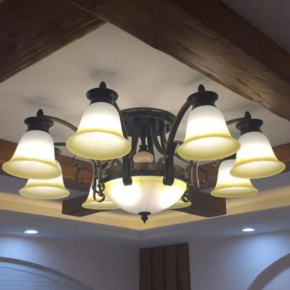 DecorBites™ DecorBites™ Retro Beige Glass Flared Semi Flush Light for Dining Room