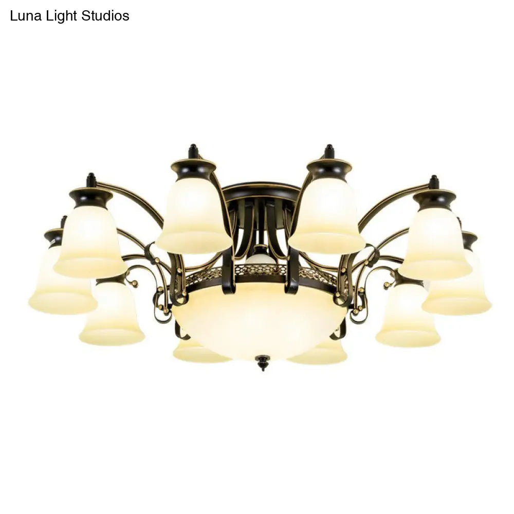 DecorBites™ DecorBites™ Retro Beige Glass Flared Semi Flush Light for Dining Room