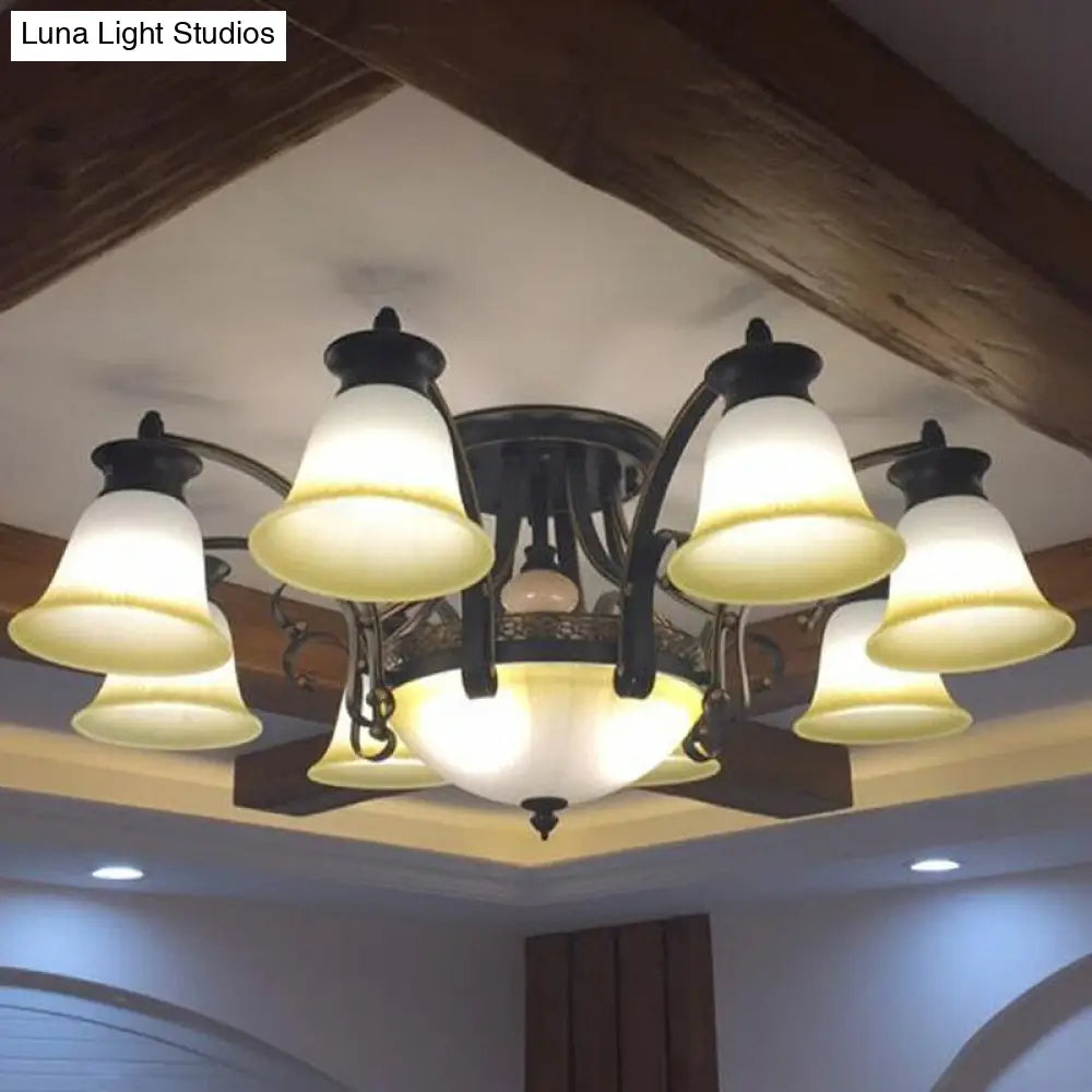 DecorBites™ DecorBites™ Retro Beige Glass Flared Semi Flush Light for Dining Room