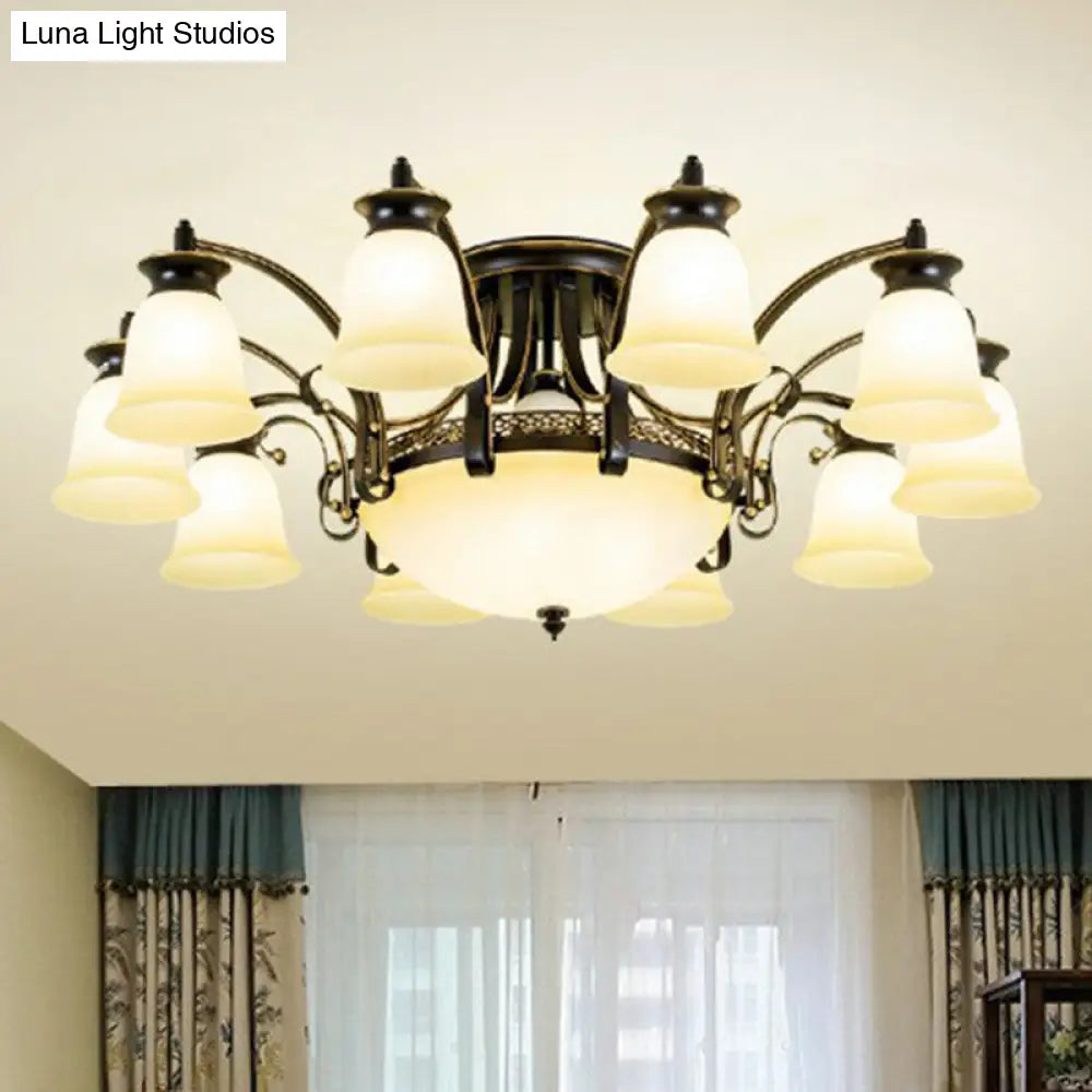 DecorBites™ DecorBites™ Retro Beige Glass Flared Semi Flush Light for Dining Room