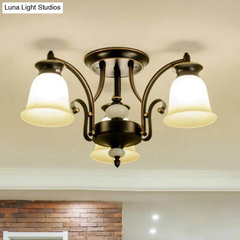 DecorBites™ DecorBites™ Retro Beige Glass Flared Semi Flush Light for Dining Room