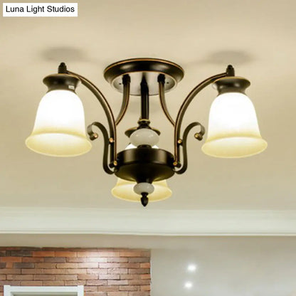 DecorBites™ DecorBites™ Retro Beige Glass Flared Semi Flush Light for Dining Room