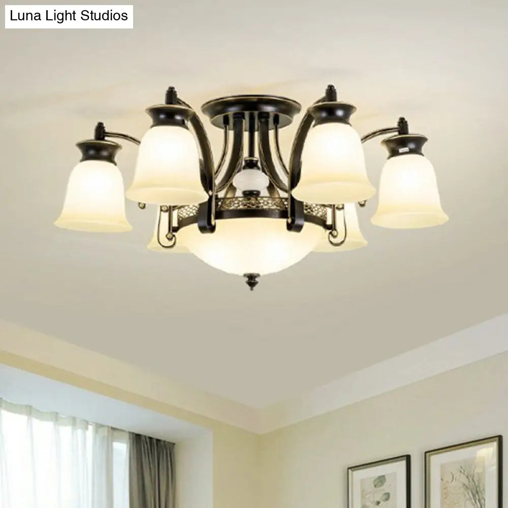 DecorBites™ DecorBites™ Retro Beige Glass Flared Semi Flush Light for Dining Room