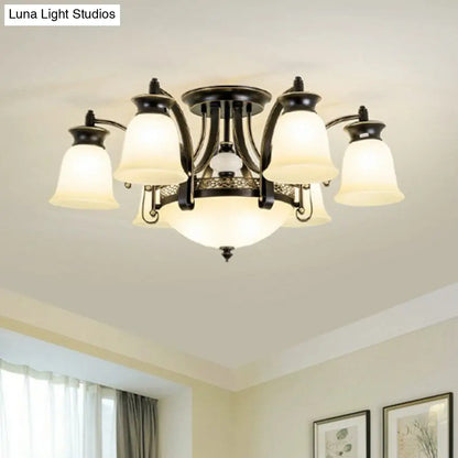 DecorBites™ DecorBites™ Retro Beige Glass Flared Semi Flush Light for Dining Room