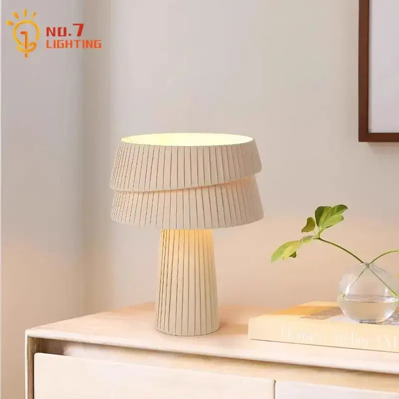 Retro beige pleated mushroom table lamp with cream wind mushroom design for stylish bedroom decorbites cream wind ambiance
