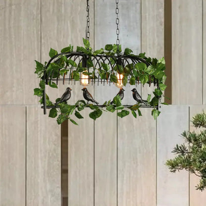ديكوربايتس™ مصباح جزيرة على شكل قفص طيور عتيق - مصباح سقف معدني LED على شكل نبات باللون الأسود، مع 2/3/4 لمبات