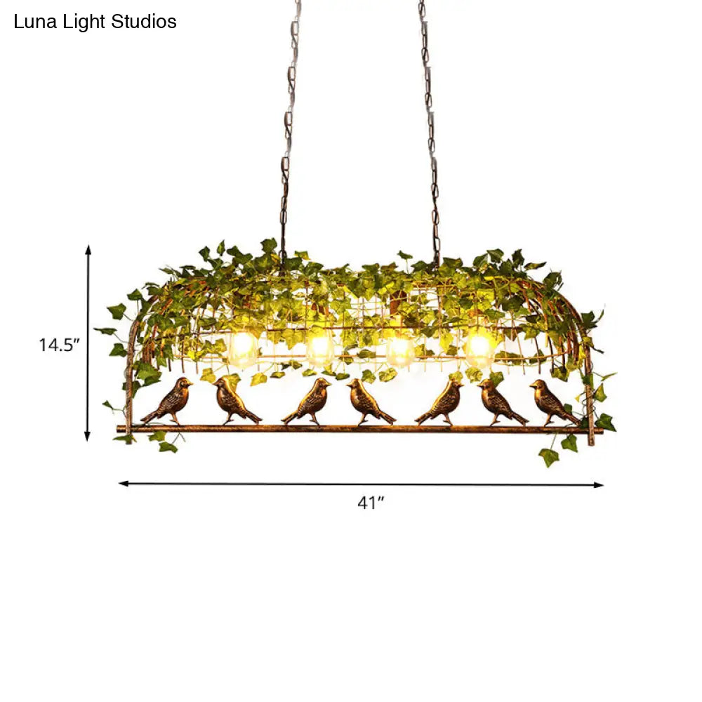 ديكوربايتس™ مصباح جزيرة على شكل قفص طيور عتيق - مصباح سقف معدني LED على شكل نبات باللون الأسود، مع 2/3/4 لمبات