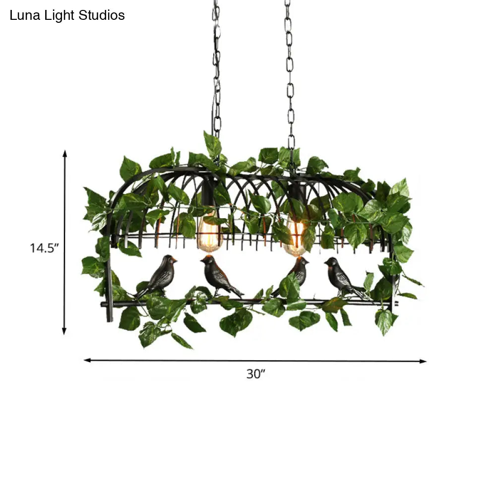 ديكوربايتس™ مصباح جزيرة على شكل قفص طيور عتيق - مصباح سقف معدني LED على شكل نبات باللون الأسود، مع 2/3/4 لمبات