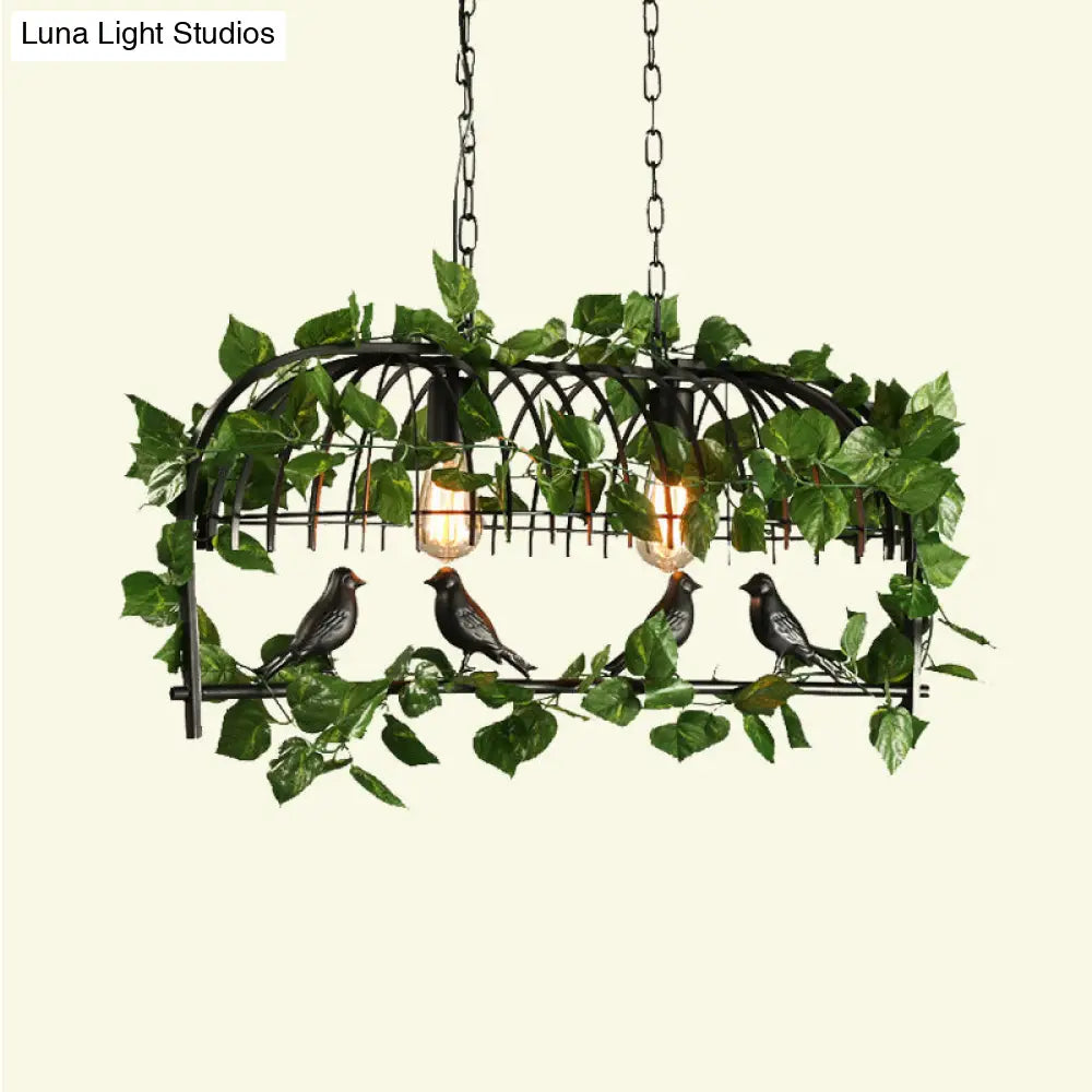 ديكوربايتس™ مصباح جزيرة على شكل قفص طيور عتيق - مصباح سقف معدني LED على شكل نبات باللون الأسود، مع 2/3/4 لمبات