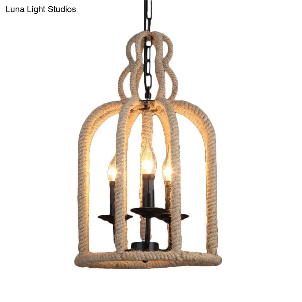 Retro Birdcage Pendant Light: 3 Heads Hanging Lamp in Brown for Dining Room