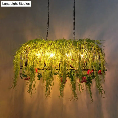 DecorBites black retro metal bird cage ceiling light with e26 e27 bulb base and cascading green grass and red roses