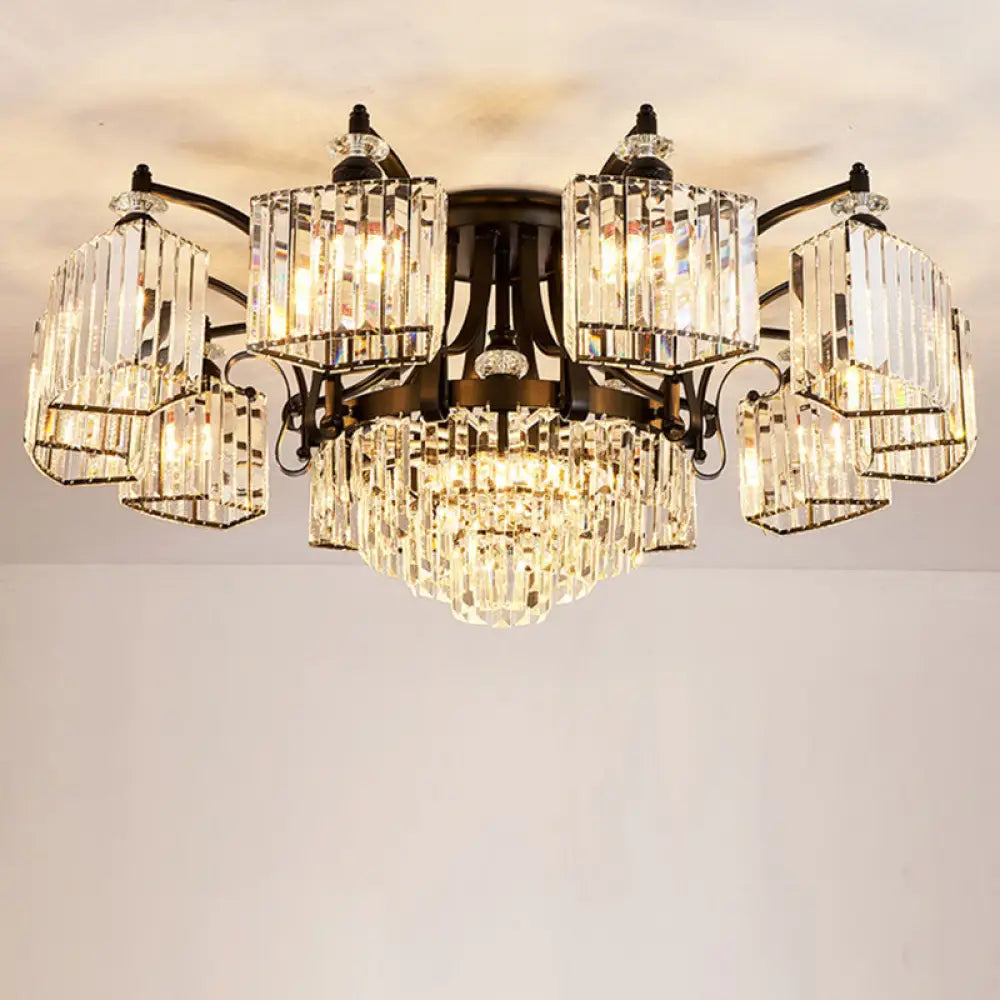 DecorBites™ DecorBites™ Retro Black Crystal Semi Flush Chandelier for Tiered Living Room Ceiling
