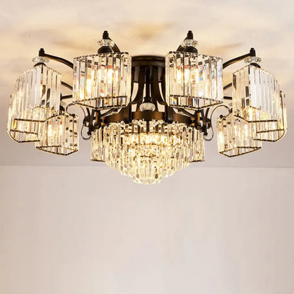 DecorBites™ DecorBites™ Retro Black Crystal Semi Flush Chandelier for Tiered Living Room Ceiling