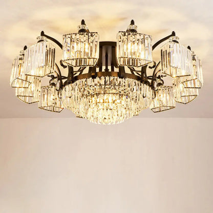 DecorBites™ DecorBites™ Retro Black Crystal Semi Flush Chandelier for Tiered Living Room Ceiling