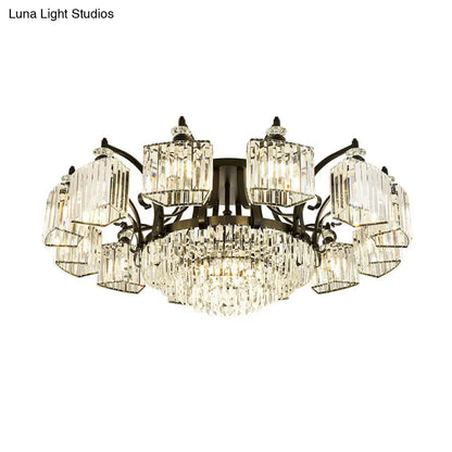 DecorBites™ DecorBites™ Retro Black Crystal Semi Flush Chandelier for Tiered Living Room Ceiling