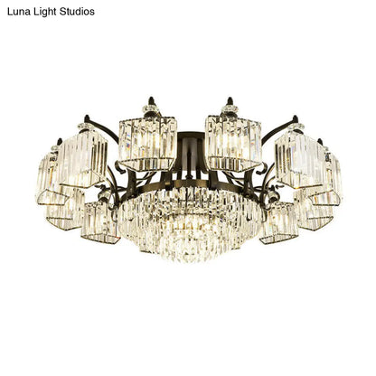 DecorBites™ DecorBites™ Retro Black Crystal Semi Flush Chandelier for Tiered Living Room Ceiling