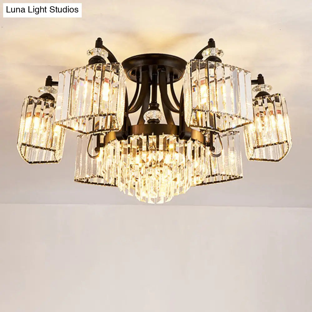 DecorBites™ DecorBites™ Retro Black Crystal Semi Flush Chandelier for Tiered Living Room Ceiling