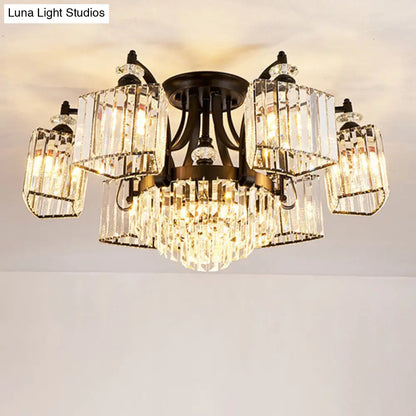 DecorBites™ DecorBites™ Retro Black Crystal Semi Flush Chandelier for Tiered Living Room Ceiling