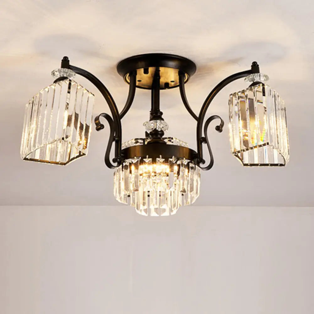 DecorBites™ DecorBites™ Retro Black Crystal Semi Flush Chandelier for Tiered Living Room Ceiling