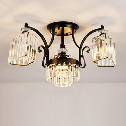DecorBites™ DecorBites™ Retro Black Crystal Semi Flush Chandelier for Tiered Living Room Ceiling
