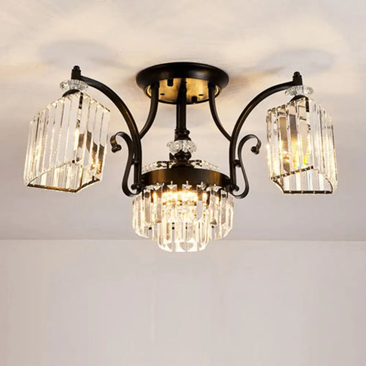 DecorBites™ DecorBites™ Retro Black Crystal Semi Flush Chandelier for Tiered Living Room Ceiling