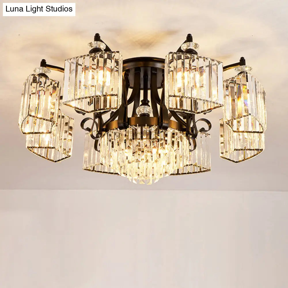 DecorBites™ DecorBites™ Retro Black Crystal Semi Flush Chandelier for Tiered Living Room Ceiling