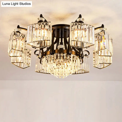 DecorBites™ DecorBites™ Retro Black Crystal Semi Flush Chandelier for Tiered Living Room Ceiling