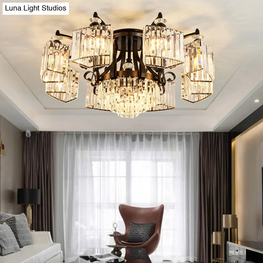 DecorBites™ DecorBites™ Retro Black Crystal Semi Flush Chandelier for Tiered Living Room Ceiling