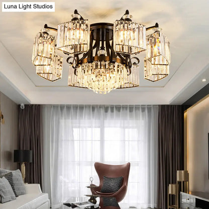 DecorBites™ DecorBites™ Retro Black Crystal Semi Flush Chandelier for Tiered Living Room Ceiling
