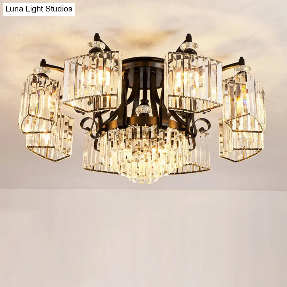 DecorBites™ DecorBites™ Retro Black Crystal Semi Flush Chandelier for Tiered Living Room Ceiling
