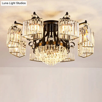 DecorBites™ DecorBites™ Retro Black Crystal Semi Flush Chandelier for Tiered Living Room Ceiling