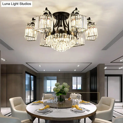 DecorBites™ DecorBites™ Retro Black Crystal Semi Flush Chandelier for Tiered Living Room Ceiling