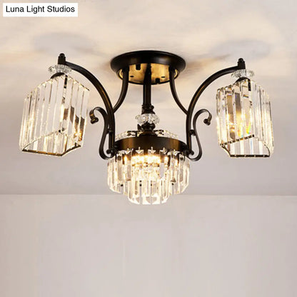DecorBites™ DecorBites™ Retro Black Crystal Semi Flush Chandelier for Tiered Living Room Ceiling