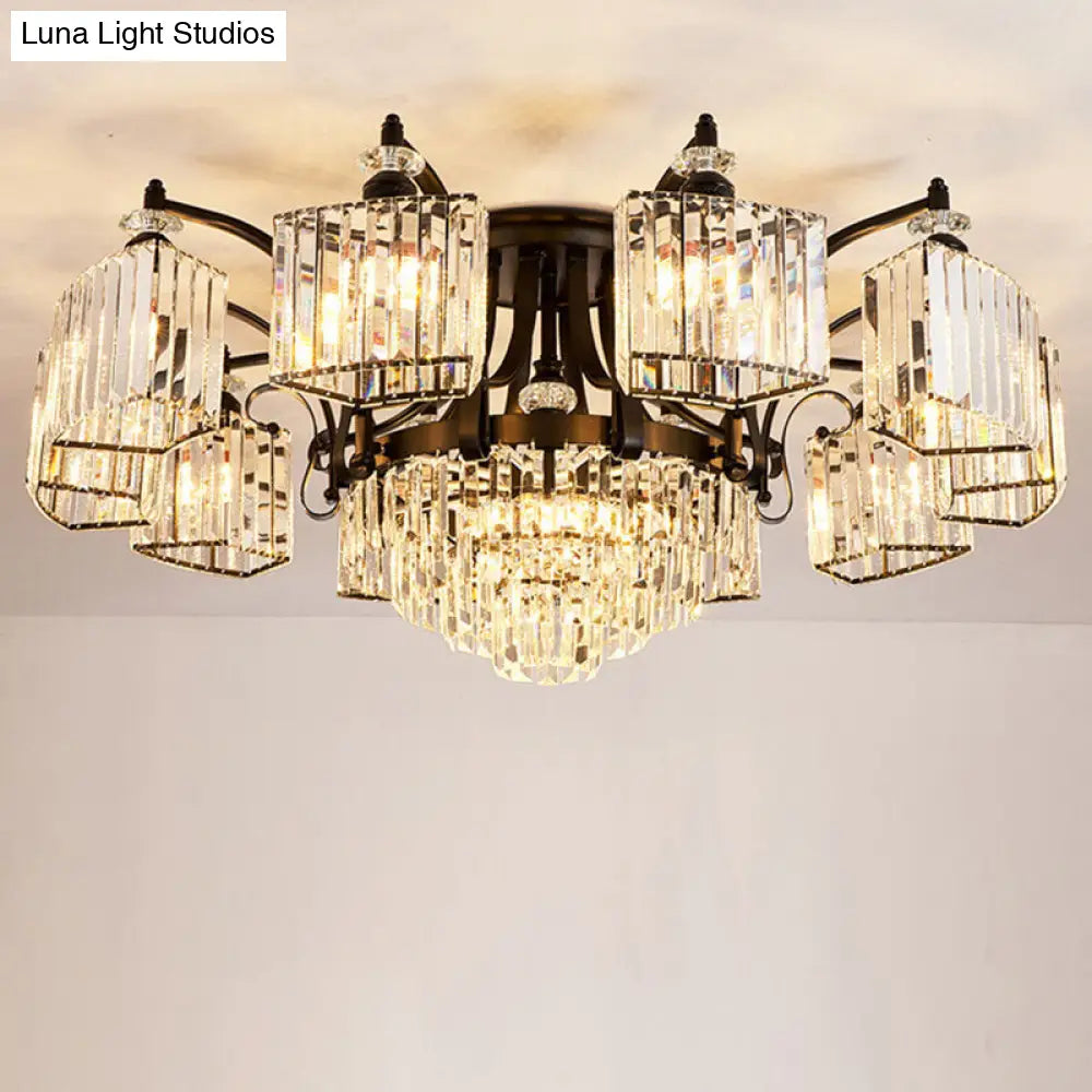 DecorBites™ DecorBites™ Retro Black Crystal Semi Flush Chandelier for Tiered Living Room Ceiling