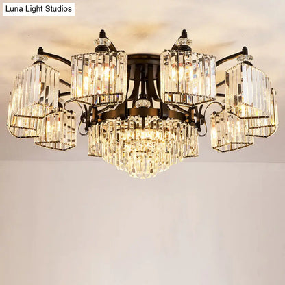 DecorBites™ DecorBites™ Retro Black Crystal Semi Flush Chandelier for Tiered Living Room Ceiling