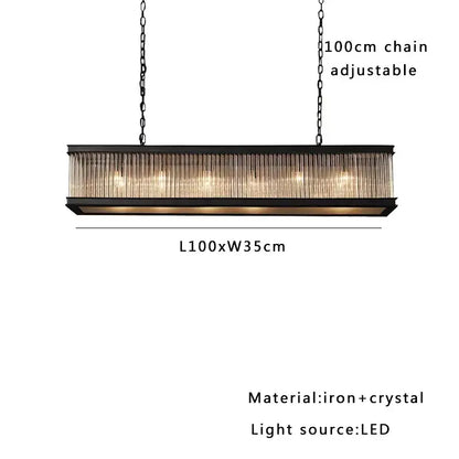 Retro black decorbites crystal rectangle chandelier with vertical crystal rods and adjustable 100cm chain for dining room
