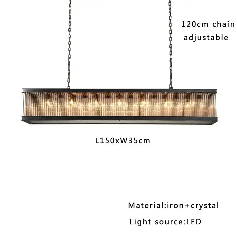 Black iron and crystal decorbites crystal rectangle chandelier with adjustable 120cm chain for dining room decor