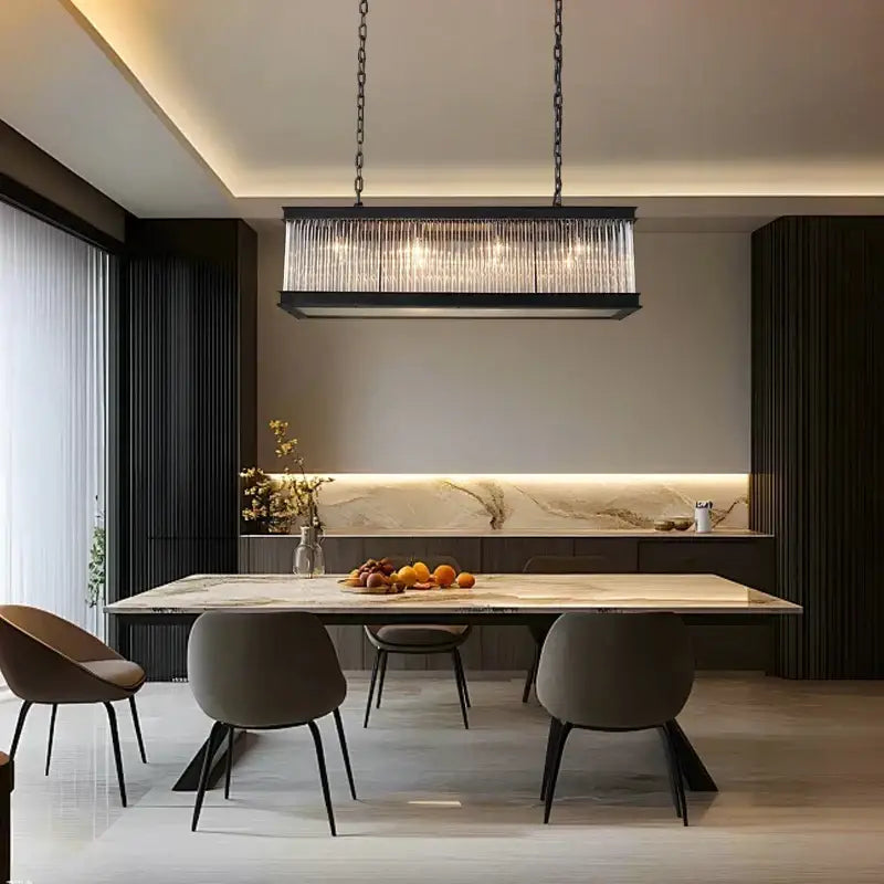 Retro black decorbites crystal rectangle chandelier with cascading crystal strands for dining room lighting