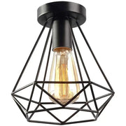 Retro black geometric iron cage ceiling lamp with exposed filament bulb by decorbites iron for living room ceiling lamp decor
