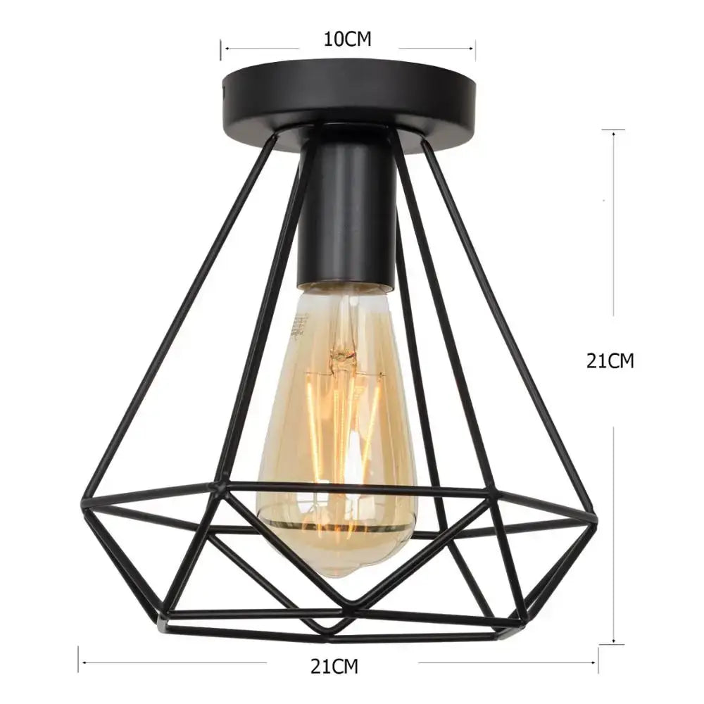 Black geometric metal cage ceiling lamp with amber filament bulb by decorbites iron ideal for living room decor