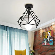 Retro black geometric metal ceiling light fixture with white frosted glass shade for kitchen ceiling light
