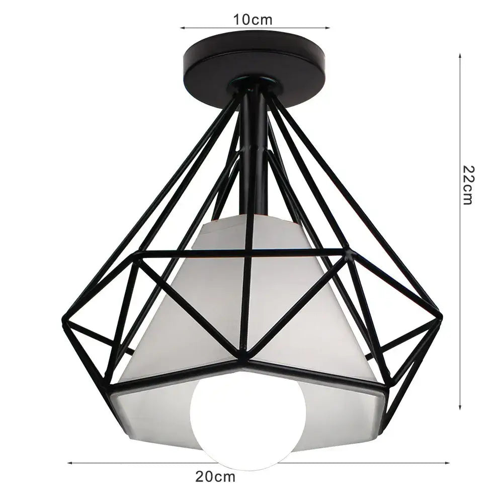 Retro black geometric metal ceiling light fixture with frosted white glass shade for kitchen use ceiling light fixture