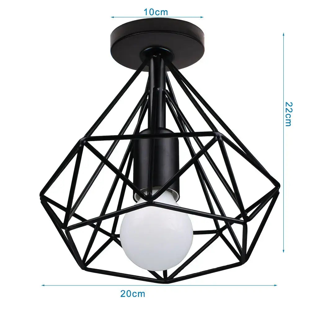 Retro black geometric metal ceiling light fixture with frosted glass shade for kitchen ceiling light fixture