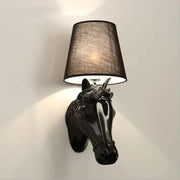 Retro black ceramic horse wall lamp with dark brown textured lampshade for bedroom decorbites horse wall sconce
