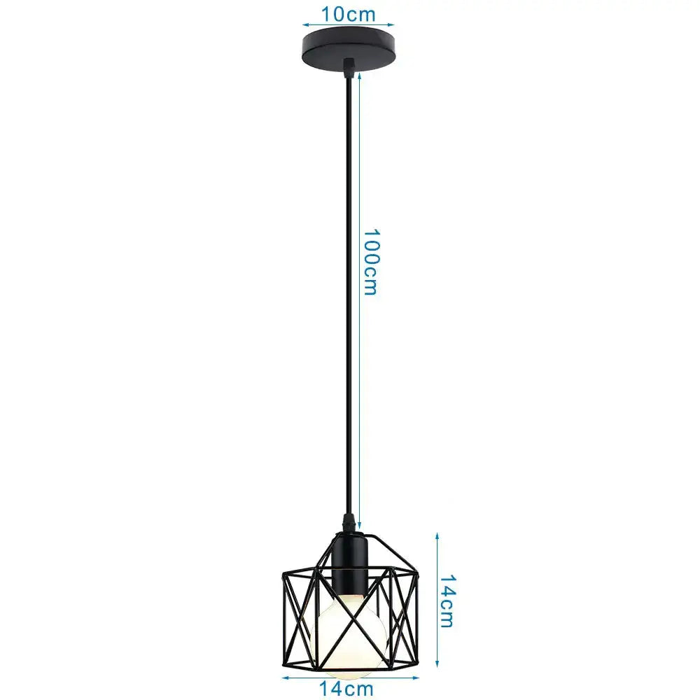 Retro black iron frame pendant light with geometric cage design and frosted glass bulb by decorbites iron frame
